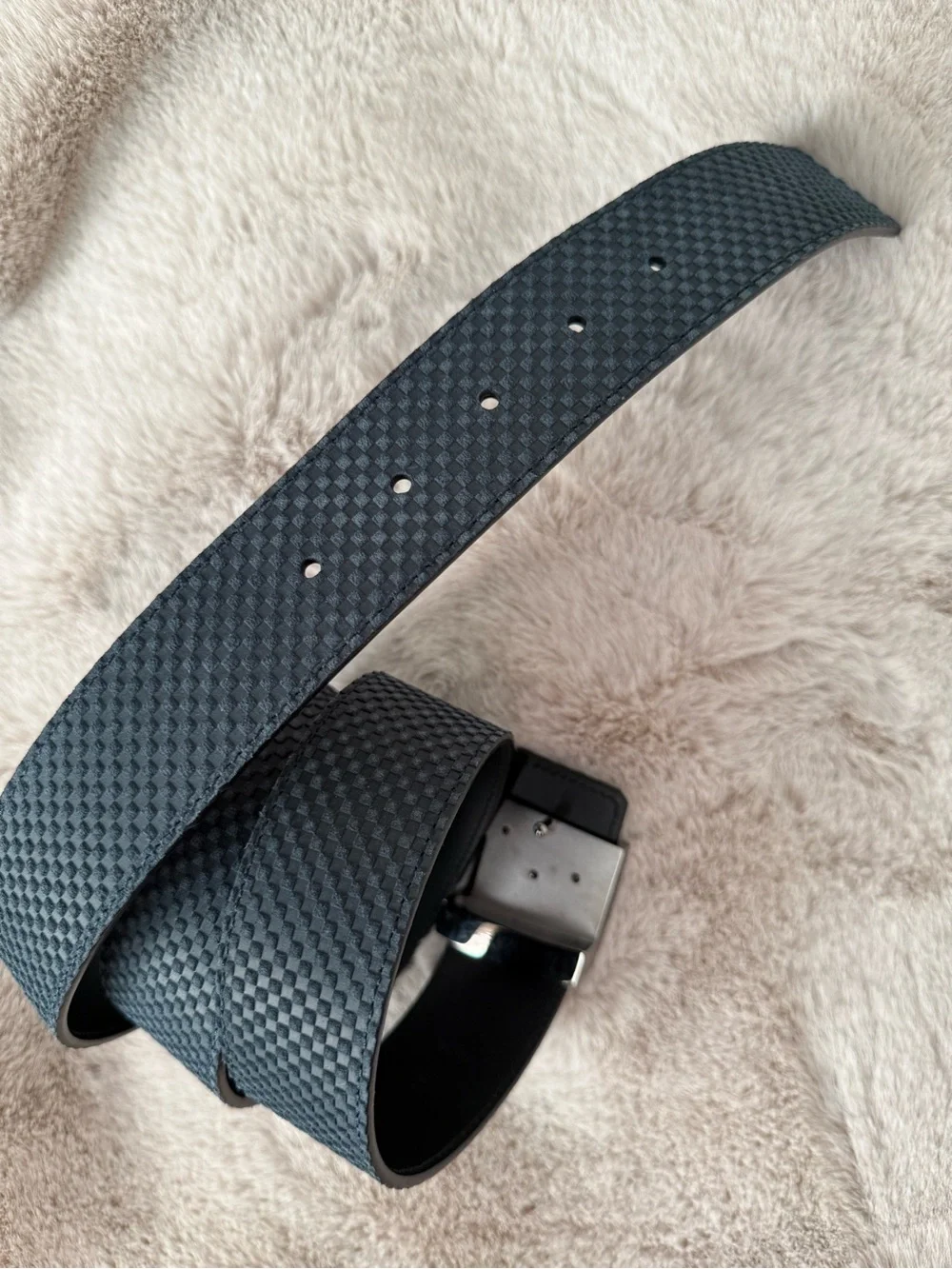 Louis Vuitton Black Damier Suede Leather Belt with Silver LV Buckle